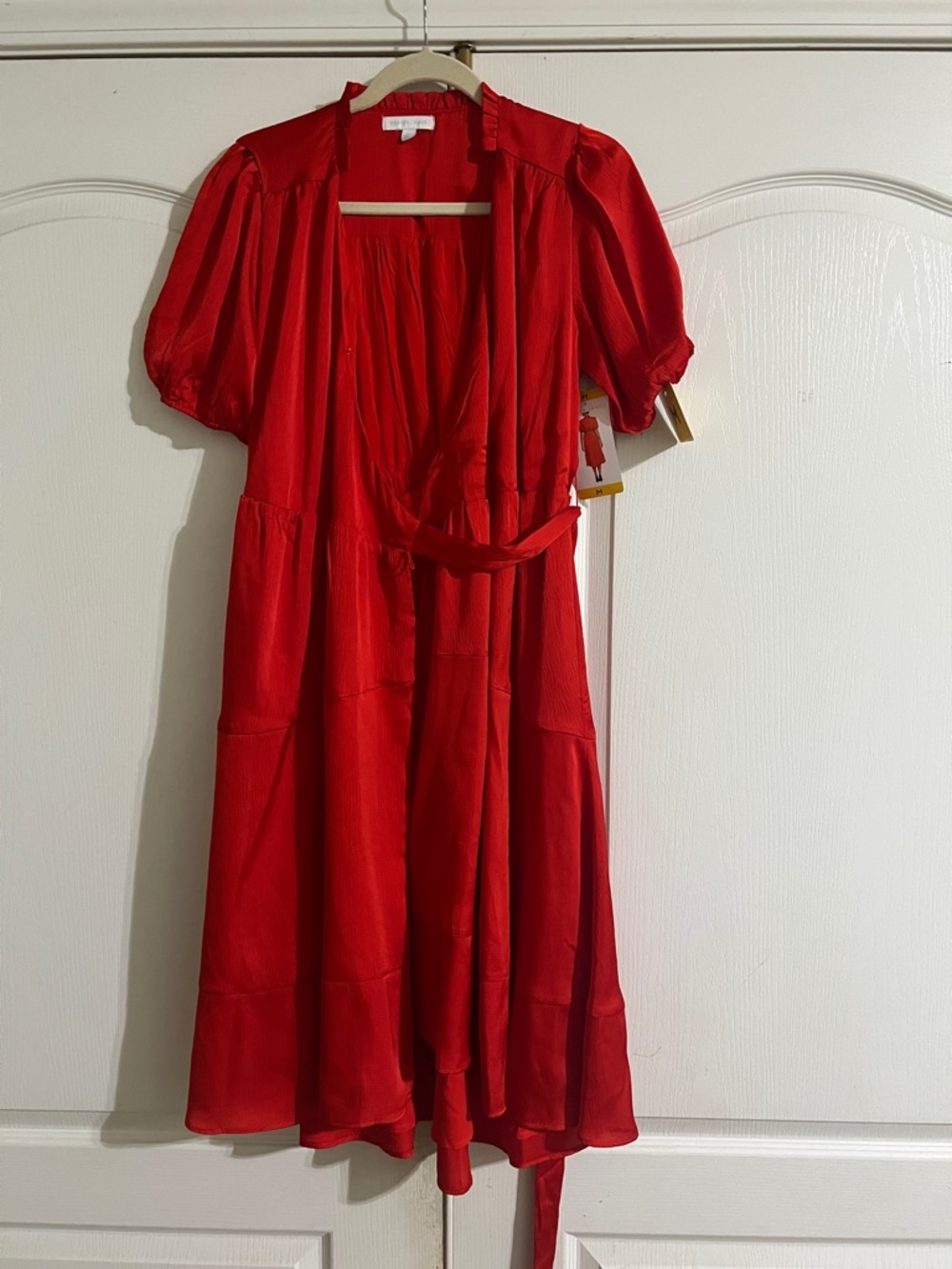 Draper James Red Puff-Sleeve Wrap Midi Dress